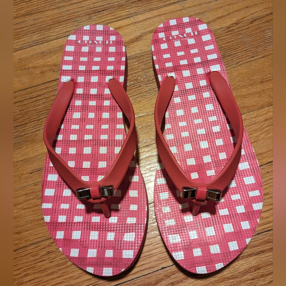 Coach Pink Checkered Flip Flops